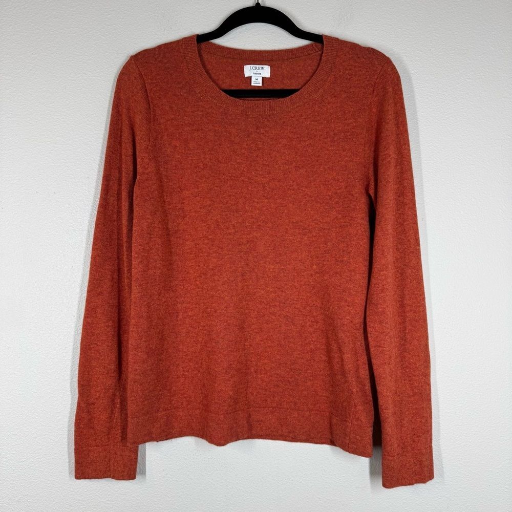 J Crew Teddie Sweater Medium Merino Wool Cotton Crew Neck Pullover Burnt Orange